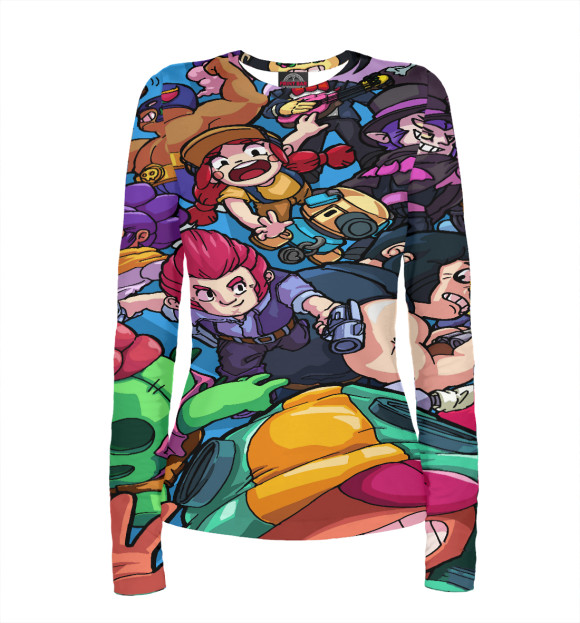 Женский лонгслив с изображением Brawl Stars ВСЕ БРАВЛЕРЫ цвета Белый