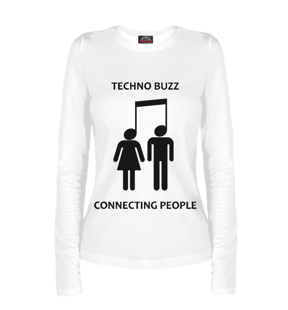 Женский лонгслив с изображением TECHNO BUZZ цвета Белый