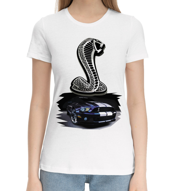 Женская хлопковая футболка с изображением Mustang Shelby цвета Белый