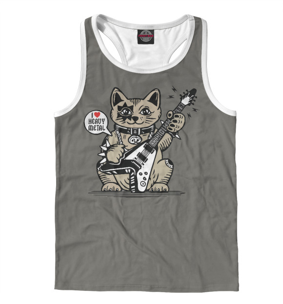 Мужская майка-борцовка с изображением Кот рокер цвета Белый