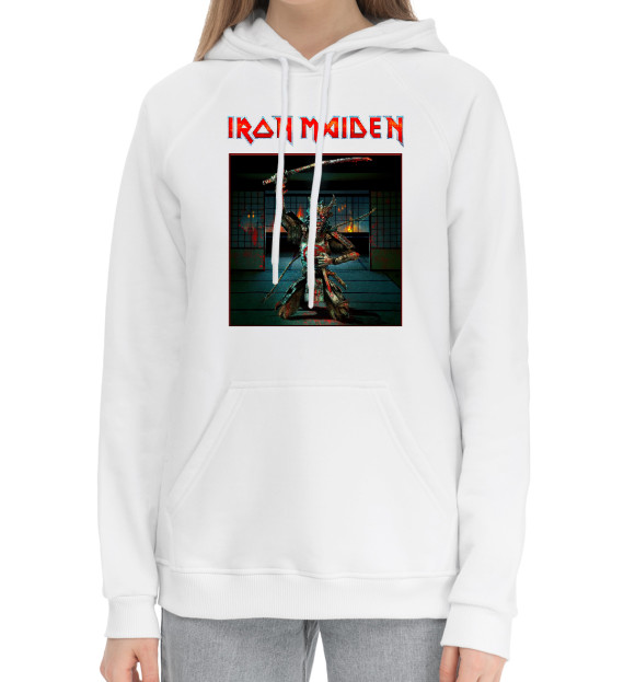 Женский хлопковый худи с изображением Iron Maiden цвета Белый