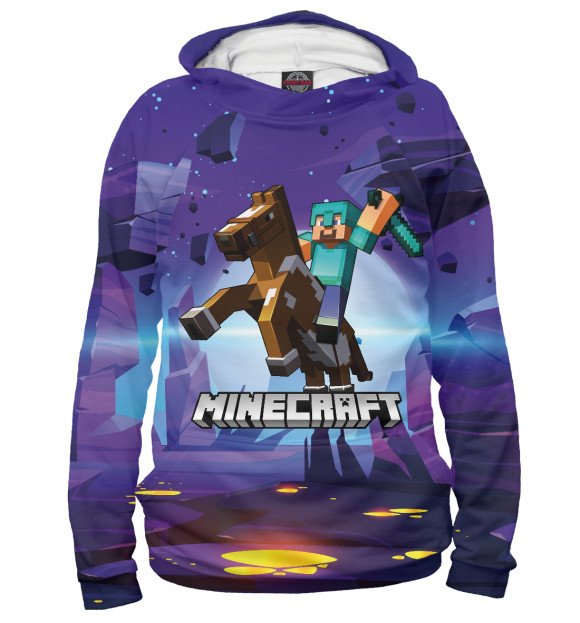 Женское худи с изображением МАЙНКРАФТ НА КОНЕ MINECRAFT цвета Белый