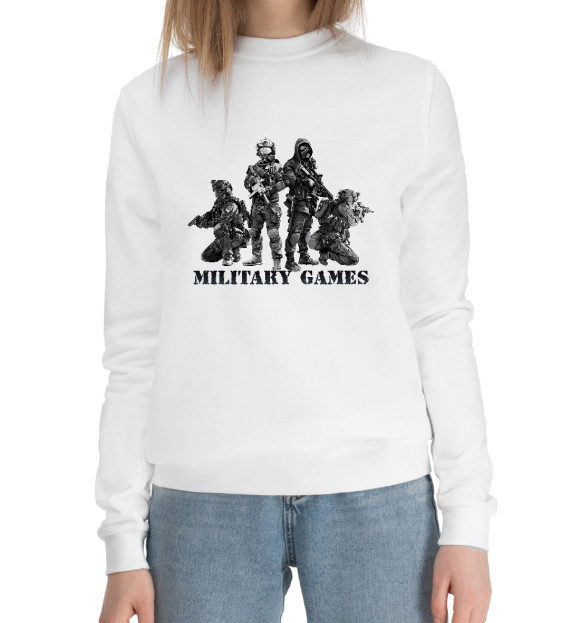Женский хлопковый свитшот с изображением Military Games цвета Белый