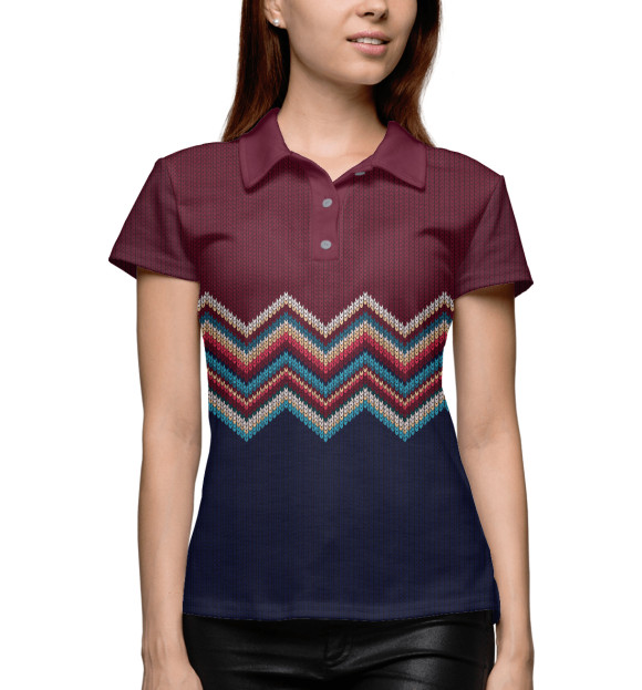 Женское поло с изображением Узор (зигзаги) цвета Белый