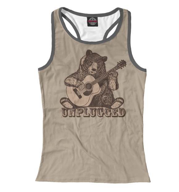 Женская майка-борцовка с изображением Медведь играет на гитаре цвета Белый