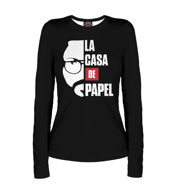 Женский лонгслив с изображением La Casa De Papel цвета Белый