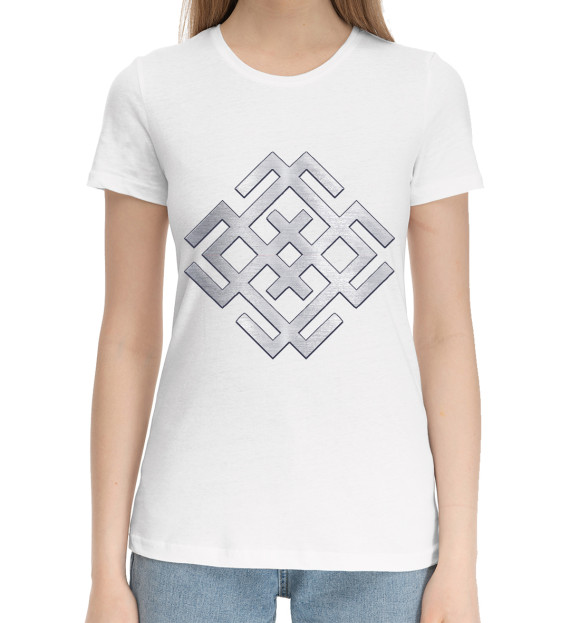 Женская хлопковая футболка с изображением Оберег Световит цвета Белый