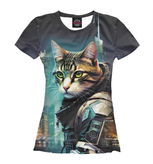 Женская футболка с изображением Крутой котяра космонавт цвета Белый