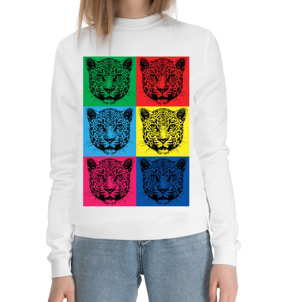 Женский хлопковый свитшот с изображением Леопарды цвета Белый