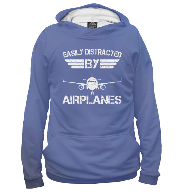Мужское худи с изображением Easily Distracted By Airpla цвета Белый