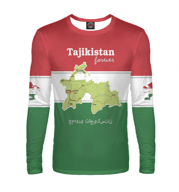 Мужской лонгслив с изображением Таджикистан цвета Белый