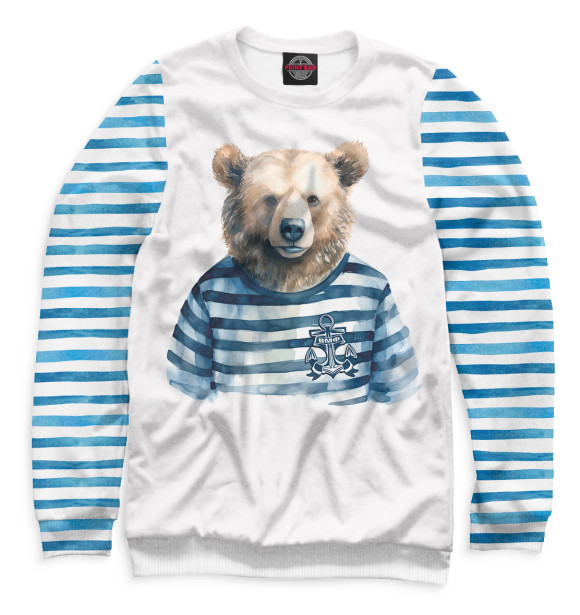 Мужской свитшот с изображением Медведь ВМФ цвета Белый