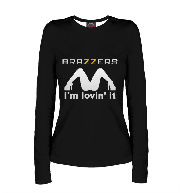 Женский лонгслив с изображением Brazzers i'm lovin' it цвета Белый