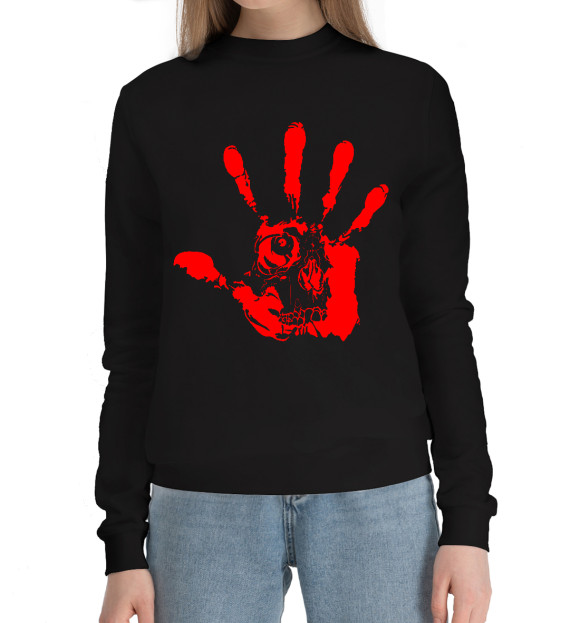 Женский хлопковый свитшот с изображением Ладонь цвета Черный