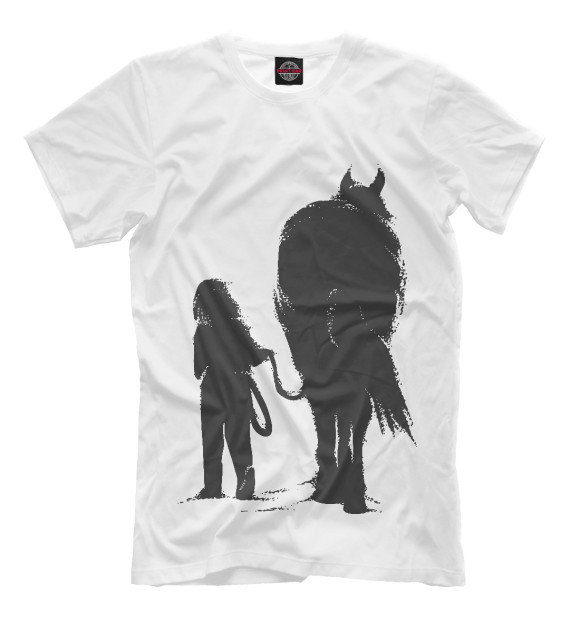 Мужская футболка с изображением Девочка и лошадь цвета Белый