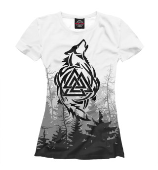 Женская футболка Валькнут и Волк