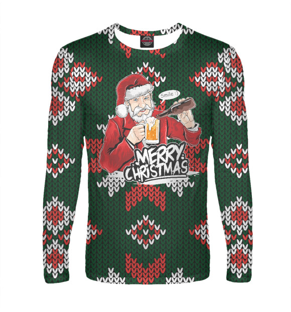 Мужской лонгслив с изображением Merry Christmas цвета Белый
