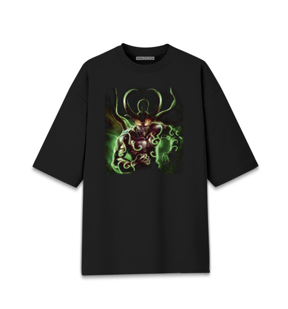Женская футболка оверсайз с притом Зеленый демон цвета Черный Женская футболка оверсайз с изображением Зеленый демон цвета Черный