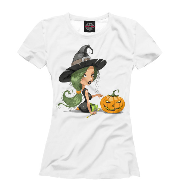 Женская футболка с изображением Girl with pumpkin цвета Белый