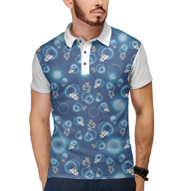 Мужское поло с изображением Небесные цветы и свет цвета Белый