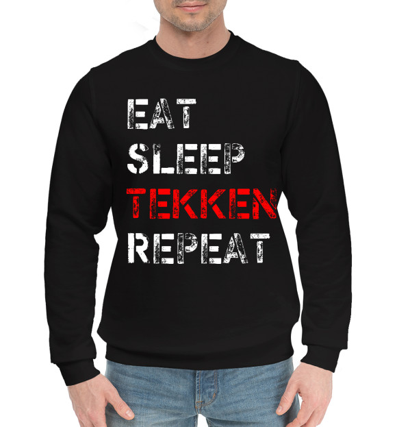 Мужской хлопковый свитшот с изображением Eat Sleep Tekken Repeat цвета Черный