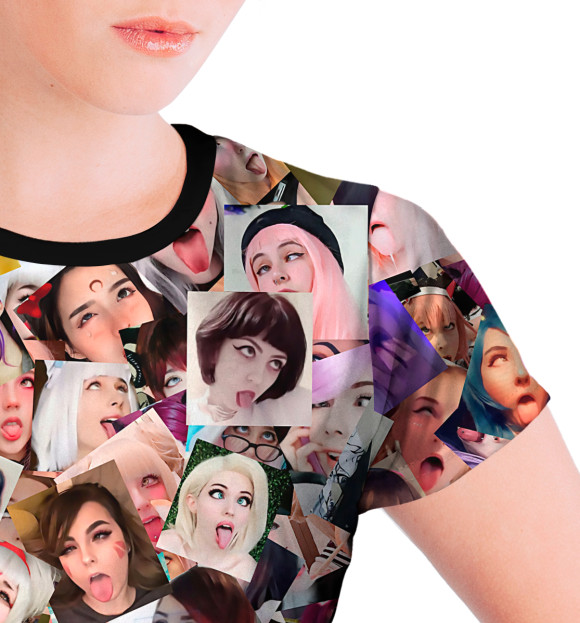 Женская футболка с изображением Real 3D Ahegao cosplay цвета Белый