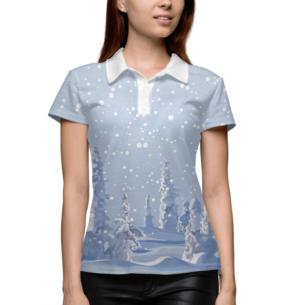 Женское поло с изображением Снежный лес цвета Белый