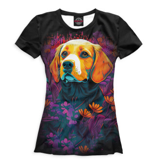 Женская футболка Лабрадор среди цветов