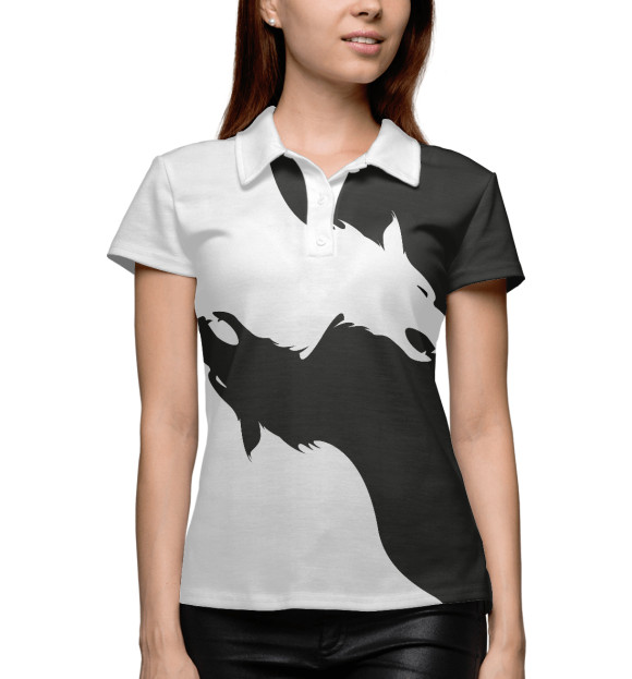 Женское поло с изображением Инь ян волк цвета Белый