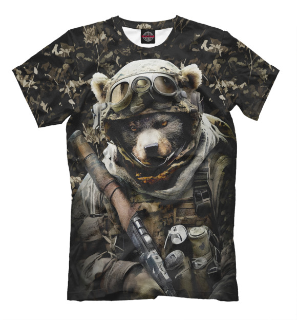 Мужская футболка с изображением Медведь солдат спецназа цвета Белый