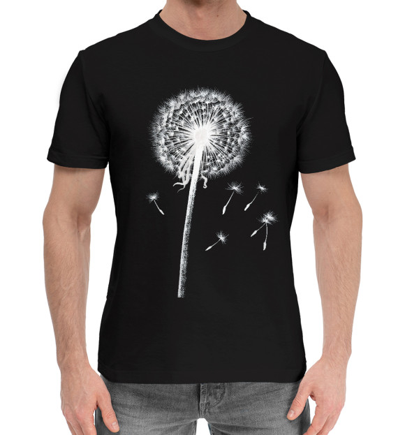 Мужская хлопковая футболка с изображением Одуванчик цвета Черный