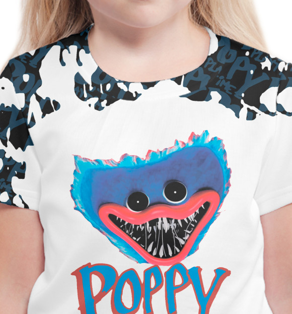 Футболка для девочек с изображением Poppy Playtime цвета Белый