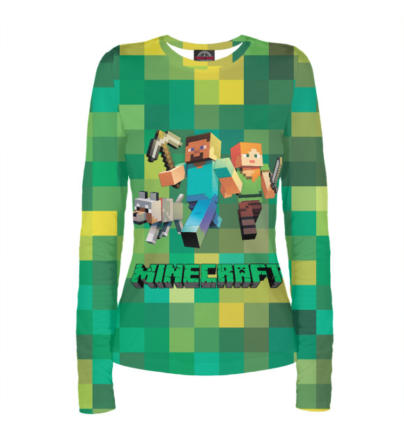 Женский лонгслив с притом Minecraft герои цвета Белый Женский лонгслив с изображением Minecraft герои цвета Белый