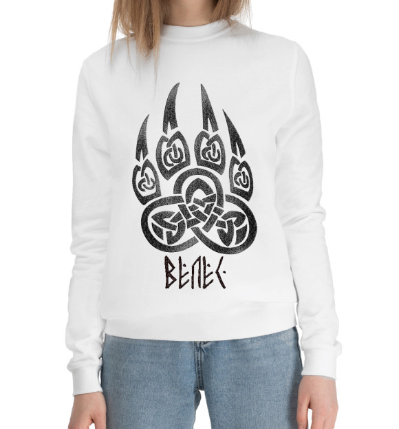 Женский хлопковый свитшот с изображением Велес / Печать Велеса цвета Белый