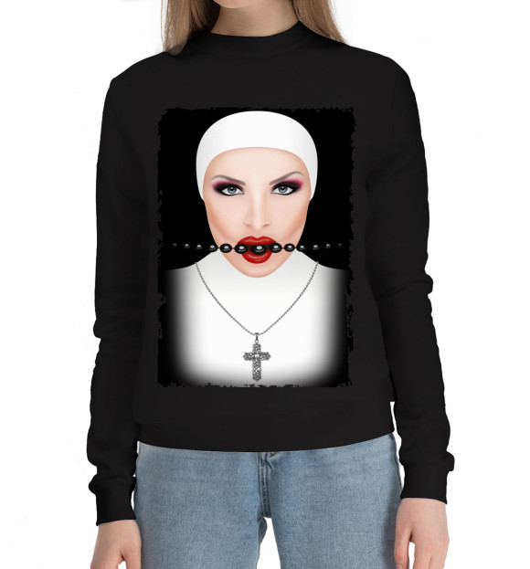 Женский хлопковый свитшот с изображением Монашка цвета Черный