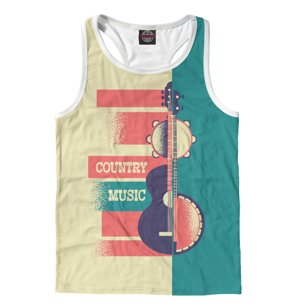 Мужская майка-борцовка с изображением Кантри музыка цвета Белый