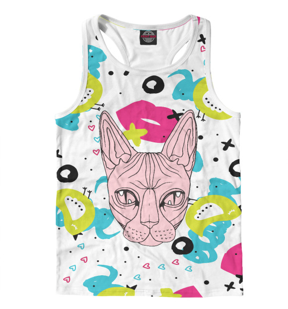 Мужская майка-борцовка с изображением Кис-Кис | Geometry music цвета Белый