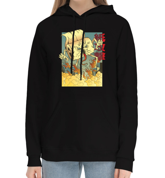 Женский хлопковый худи с изображением Туалетная бумага монстр цвета Черный