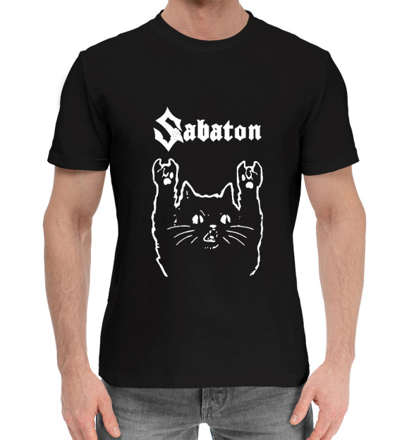 Мужская хлопковая футболка с изображением Sabaton цвета Черный