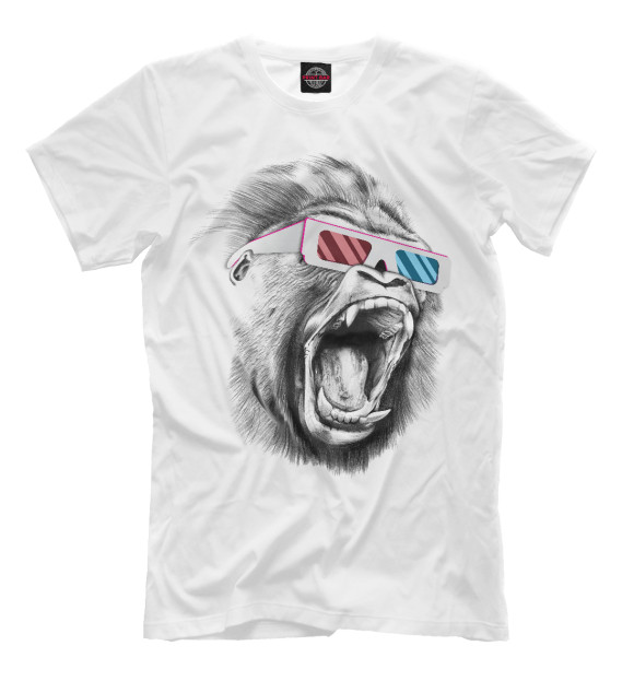 Мужская футболка с изображением Горилла в 3D очках цвета Белый