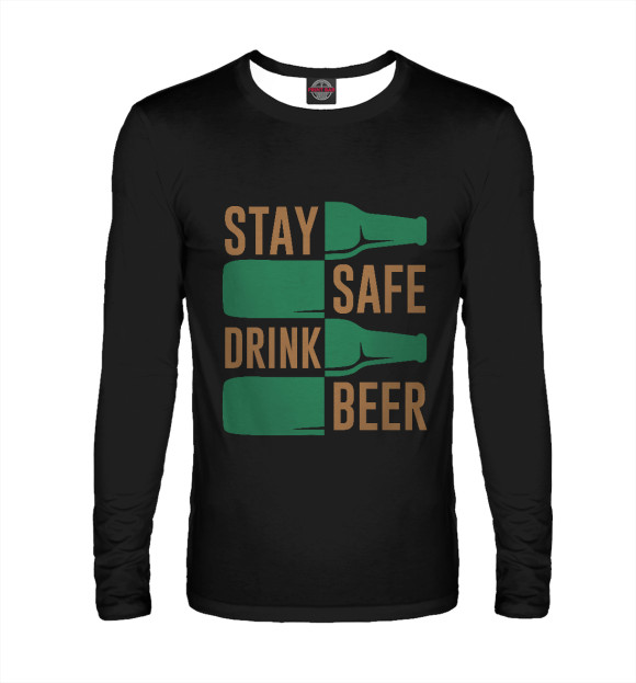 Мужской лонгслив с изображением Stay safe drink beer цвета Белый