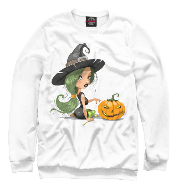 Мужской свитшот с изображением Girl with pumpkin цвета Белый