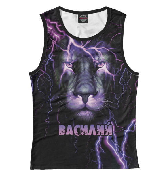 Майка для девочки с изображением Неоновый лев Василий цвета Белый