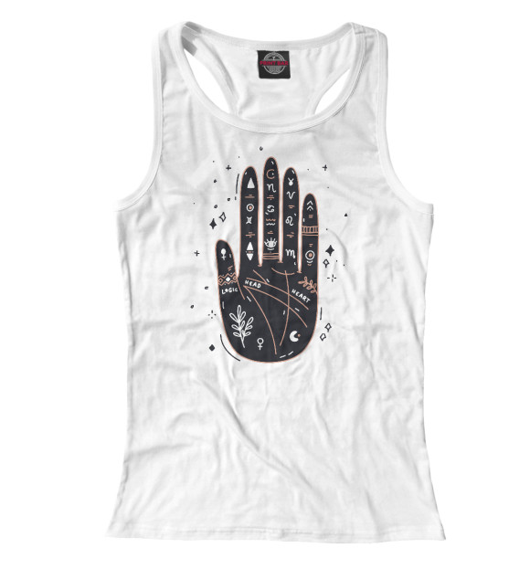 Женская майка-борцовка с изображением Мистическая хиромантия цвета Белый