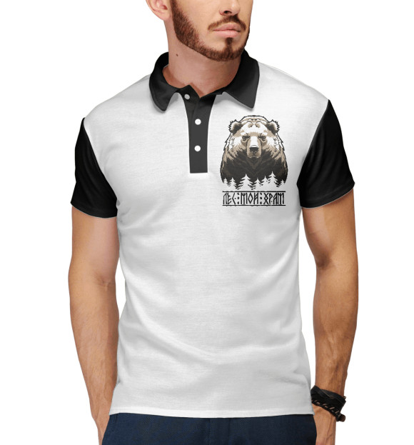 Мужское поло с изображением Хозяин лесов цвета Белый