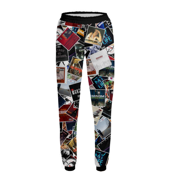 Женские спортивные штаны с притом Дискография EMINEM цвета Белый Женские спортивные штаны с изображением Дискография EMINEM цвета Белый