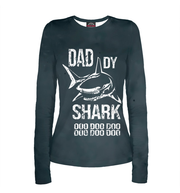 Женский лонгслив с притом Daddy Big Shark DOO цвета Белый Женский лонгслив с изображением Daddy Big Shark DOO цвета Белый