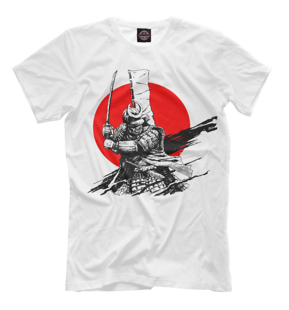Мужская футболка с изображением Самурай и восходящее солнце цвета Белый