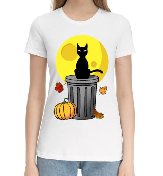 Хлопковая футболка для девочек Черный кот