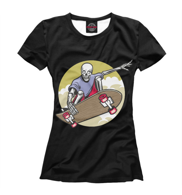Футболка для девочек с изображением Скелет на скейте цвета Белый